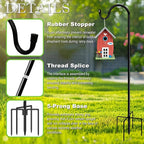 Shepherds Hooks for Outdoor 42 Inch Garden Bird Feeder Pole with 5 Prongs Base Adjustable for Hanging Flower Basket Plant Pot Solar Lantern Light Wind Chime Hanger for Wedding Decor 2 Pack
