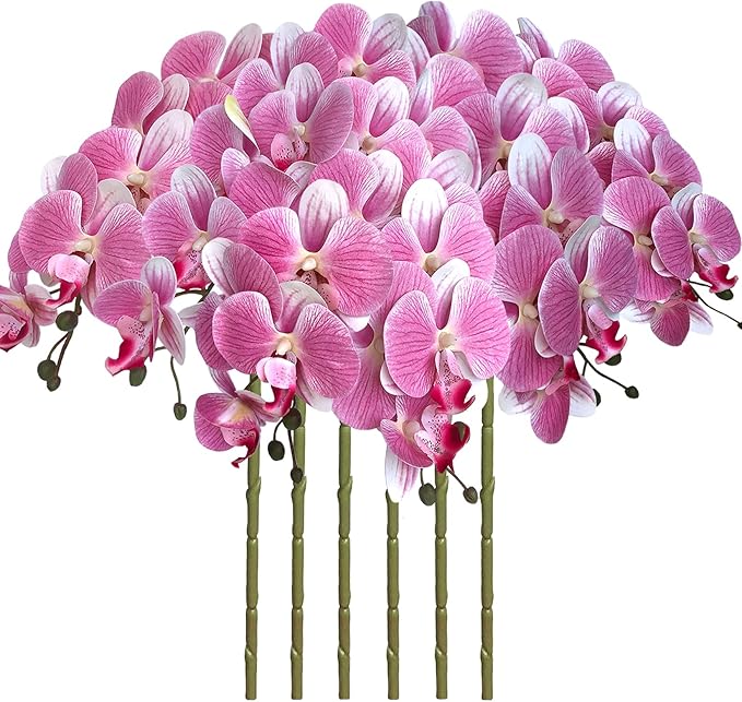 FagusHome 32 Inch Artificial Phalaenopsis Flowers 6 Pcs Artificial Orchid Flowers Stem Plants for Home Décor (Pink)