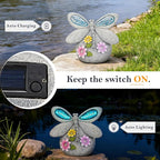Solar Dragonfly Garden Decor with Cracked Glass Wings, Outdoor Resin Dragonfly Statue with Solar Light for Patio, Lawn, Yard Ornament Eco-Friendly Housewarming Gift for Women