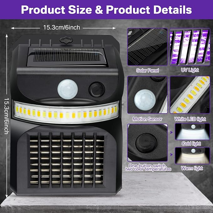 8 Packs Bug Zapper Outdoor 3 in 1 Mosquito Zapper Black Solar Bug Zapper Electric LED Light Mosquito Killer Lamp with Motion Sensor for Outdoor Backyard Patio Camping