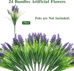 CEWOR 24 Bundles Artificial Plants Outdoor Fake Monkey Grass with Lavender Flowers Grass UV Resistant Faux Plants for Garden Porch Window Patio Planter Pathway