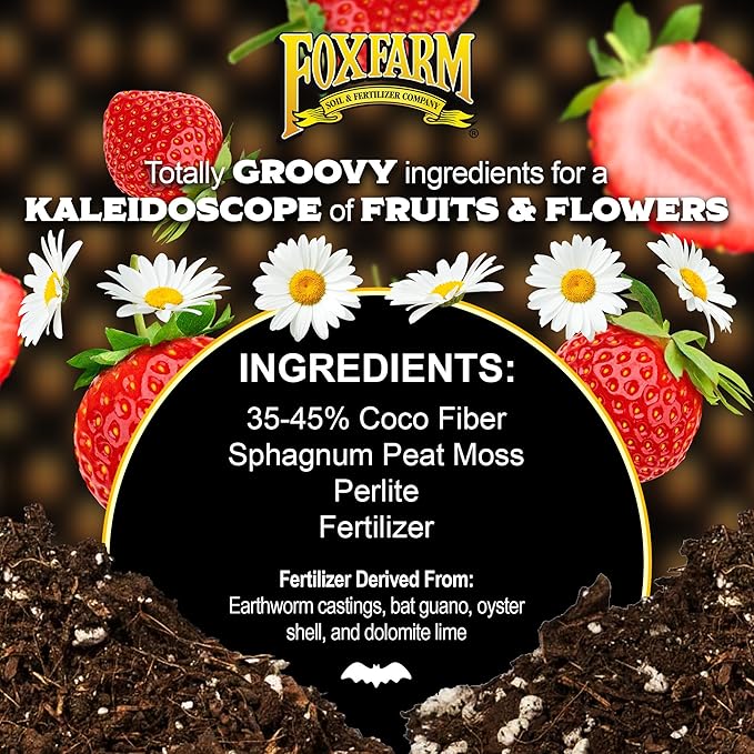 FoxFarm Strawberry Fields Fruiting & Flowering Potting Soil, 1.5 Cu.ft (Pack of 2) - Designed to Pump Up Your Blooms, Fruits, and Berries - Made for the Fruiting and Flowering Stages of Plants