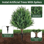 24.5Inch Artificial Cedar Topiary Ball Trees Set of 4 - UV Resistant Faux Shrub Bushes with Ground Spike, Indoor/Outdoor Artificial Plants for Front Porch, Garden, Patio & Planters