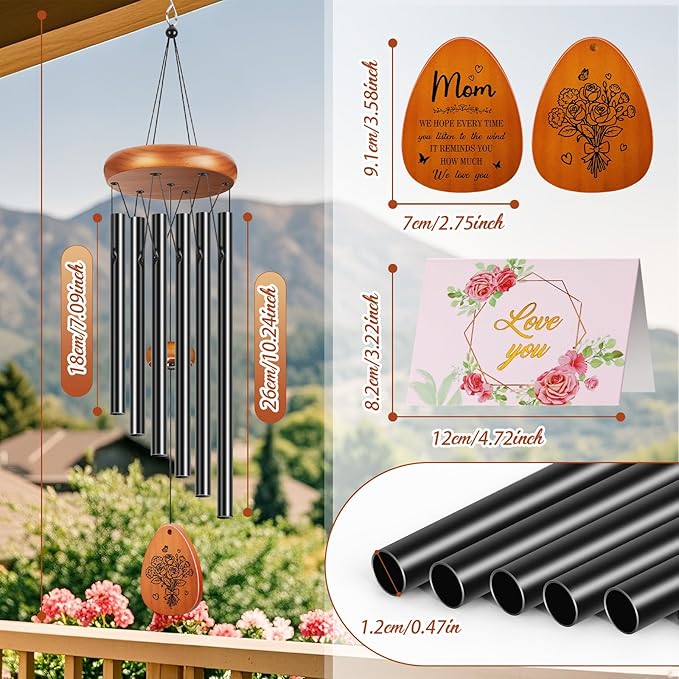 Gifts for Mom Grandma, Winzwon Wind Chimes for Outside, Mother Birthday Gifts from Daughter Son, Garden Patio Balcony Yard Decor, Christmas for Mom