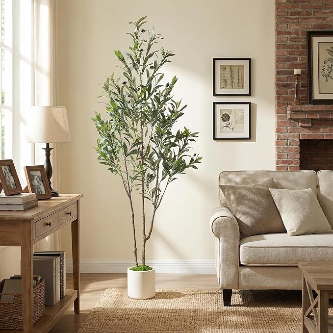 Alupssuc 5ft Olive Trees Artificial Indoor & Outdoor, Faux Olive Tree with Lively Artificial Trunk and Lifelike Fruits, Fake Potted Tree for Modern Home Office Living Room Decor