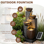 38.2" Tall Solar Water Fountain Outdoor Garden,4 Tiers Modern Cascading Bowls and Stacked Stones Solar Powered Fountains with LED Lights for Garden, Patio, Deck, Porch, Backyard, Lawns