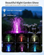 POPOSOAP 8W Solar Fountain Pump with 3200mAh Battery Backup & LED Lights, Solar Water Fountain Kit with 8 Nozzles & PVC Tubing for Bird Bath, Pond, Fish Tank, Backyard Decor P108DL