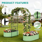 SUNYRISY Galvanized Raised Garden Bed with 87" H Arch Trellis for Climbing Plants Outdoor, Metal Planter Box with Netting for Gardening Flowers Vegetables Fruit Herb, Green