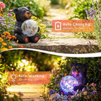 Lavezee Black Bear Statue Outdoor Garden Decor, Bear Figurine Holding Glowing Orb for Garden, Patio, Yard Decor