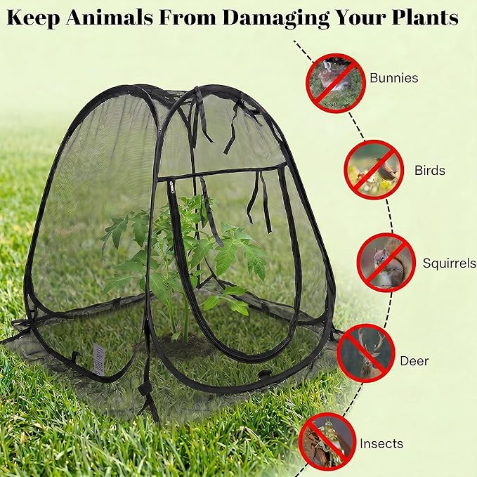Plant Covers Pop up Gardening Net Cover,Insect Bird Barrier Netting Mesh Plant Netting Pest Guard Cover with Zip Entry for Plants, 1-Pack, Black (Black-1 Pack)