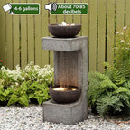 Garden Outdoor Water Fountain with LED Lights – 33.9" Resin Rain Curtain Water Feature with Bowl, Modern Freestanding Garden Waterfall Fountain for Patio, Porch, Balcony or Yard Décor, Grey