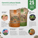 10 Carrot & 15 Lettuce Seeds Variety Pack Bundle, 25,325+ Non-GMO Heirloom Garden Seeds for Planting Carrots and Leafy Greens for Indoor & Outdoor Gardening