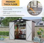 Aoxun 6x4ft Shed with Floor Heavy-Duty Galvanized Steel Outdoor Storage Shed with Double Doors, Ventilated Weatherproof Design for Bike/Generator/Tool Organization (Brown with Floor)