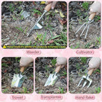 LeMotech Garden Tools Set, 10-Piece Heavy Duty Garden Hand Tools Kit with Wooden Handle, Durable Organizer Bag for Garden Supplies, Gardening Gifts for Women Grandmother, Pink Floral Pattern