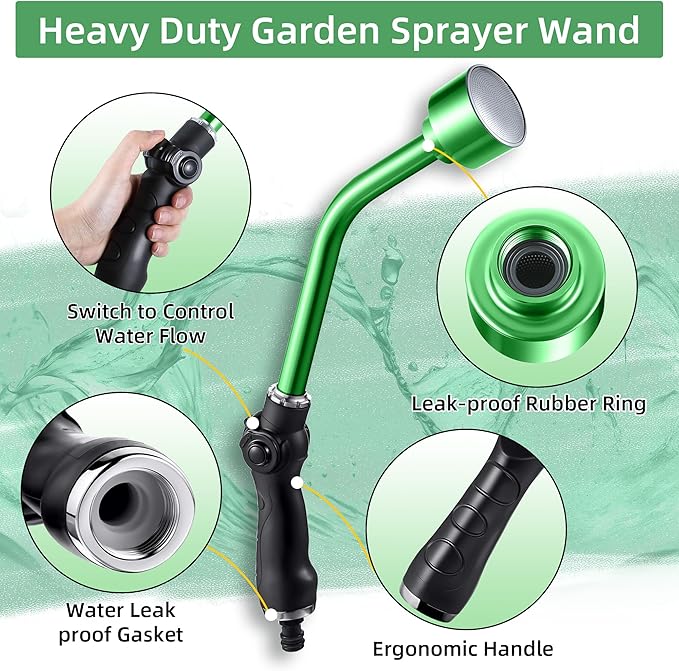 Saillong 16 Inch Watering Wand 1000 Holes with Thumb On/Off Thumb Control Heavy Duty Garden Sprayer Wand with Stainless Head Garden Hose Nozzle Wand for Seeding Flower Garden and Lawn