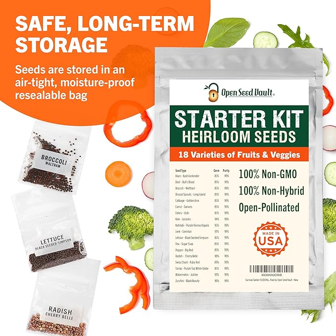 Open Seed Vault | 44 Heirloom Seed Types Variety Pack Bundle | 2026 Season | Non GMO Herbs, Vegetable and Fruit Seeds | Planting Outdoor & Indoor Garden | Gardening Starter Kit High Yield Produce