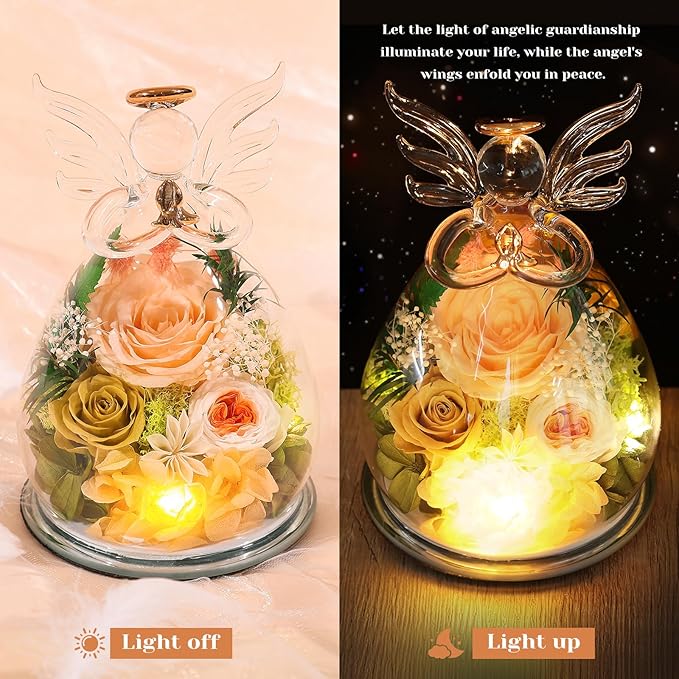 Gifts for Mom Birthday Gifts for Women Preserved Rose Forever Flower in Glass Angel Figurines Fresh Flowers for Delivery Anniversary Real Colorful Roses for Grandma Her Wife Mothers from Daughter