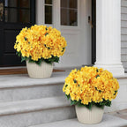 FOTEEWL 8 Bundles Artificial Hydrangea Flowers for Outdoor Decor, Realistic Faux Silk Bouquets Sun-Resistant Fake Plants for Front Door Balcony Farmhouse Garden Home Spring Summer Decor (Yellow)