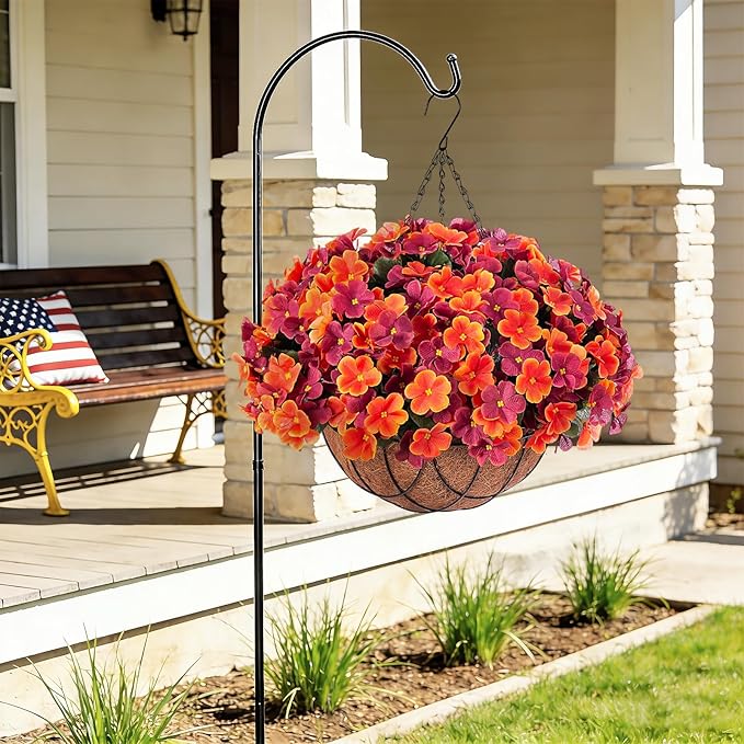 INXUGAO Artificial Hanging Flowers with Basket for Outdoor, Fake Hydrangea UV Resistant Arrangements in Pot Planter Spring Summer Decor for Indoor Porch Garden Yard(Orange Brown)