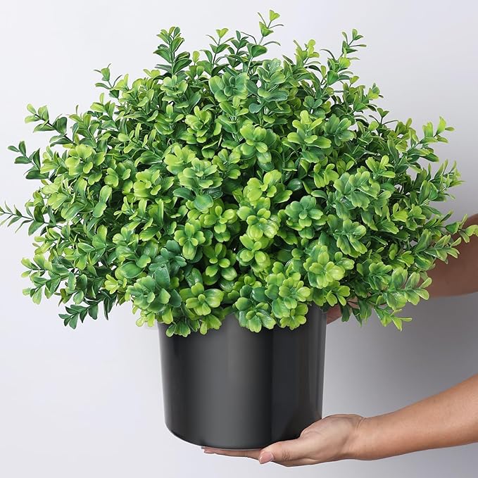 Set of 2 Artificial Boxwood Topiary Trees for Front Door - Faux Realistic Greenery Potted Plants, Fake Outdoor UV-Resistant Bushes with Pots for Porch,Farmhouse,Home,Garden Decor