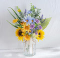 LUEUR Artificial Silk Sunflower with Vase Fake Flowers in Vase Centerpiece Coffee Table Decor, Fake Plant Blue Daisy Flower Arrangement for Spring & Summer Decorations Indoor Home Office Living Room