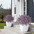 Artificial Morning Glory & Eucalyptus Topiary Trees - Set of 2 Faux Silk Flower Potted Plants, UV-Resistant Fake Outdoor Morning Glory Bushes for Front Door, Yard, Farmhouse, Garden Decor (Purple)