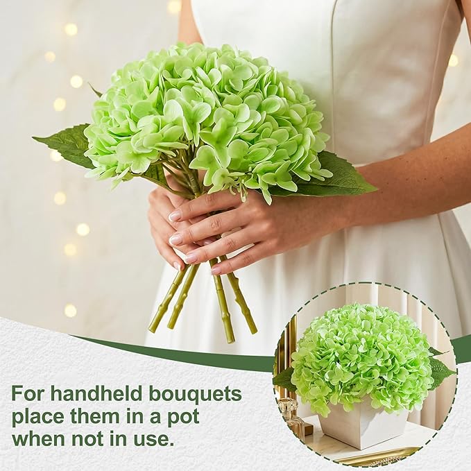 Artificial Hydrangea Flowers Arrangement in Wood Planter, 4PCS Fake Green Flowers in Wooden Vase Potted Floral Centerpieces for Tables Living Room Home Office Room Shelf Kitchen Decor