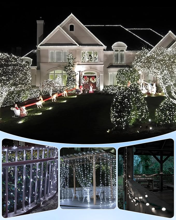 Brightown 2 Pack Solar String Lights for Outside, Each 46Ft 120 LED Solar String Lights Outdoor with 8 Modes, IP65 Waterproof Solar Lights for Patio Yard Wedding Garden Party Decorations, Pure White