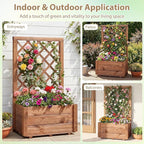 Giantex Raised Garden Bed Set 2 w/Trellis, Drainage Hole, 23”x14”x40” Wood Elevated Planter Box for Climbing Vine Flower Herb Vegetable Fruit, Planting Container for Indoor Outdoor Patio Balcony