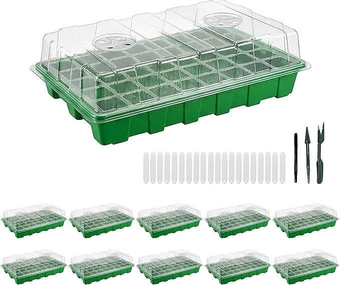 Gardzen 10 Pack 40 Cell BPA Free Seed Starter Tray Kit - Reusable Plant Germination Trays with Adjustable Vents, Sowing Tool & Labeling Set for Indoor Gardening Vegetables Herbs Flowers
