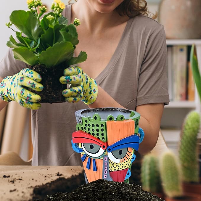 Midogaigai Abstract Face Planter Pots for Plants,Hand-Painted Colorful Flower Pots with Drainage, Indoor Outdoor Garden Decor Gift(Modern,Small)