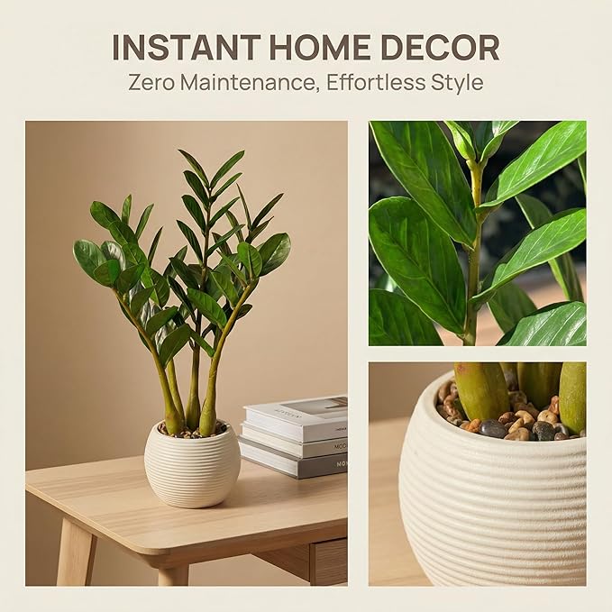 TentoWhan（2Packs Faux Plants Indoor 18.9" Artificial ZZ Plants in White Pot Fake Potted Zamioculcas Silk Faux Plants for Home Table Decor Bedroom Aesthetic