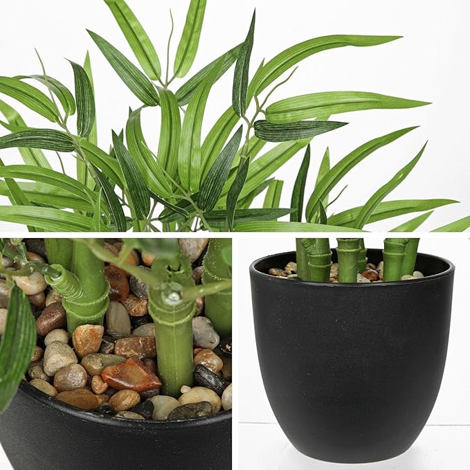 GnFlus Artificial Bamboo in Black Potted Fake Bamboo Plant-Faux Tree in Pot for Farmhouse Home Living Room Desk Indoor Outdoor Shelf Office Decor