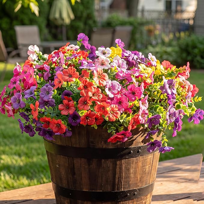 Artificial Flowers for Outdoor Fake Plants for Spring Decoration,Faux Eucalyptus Flowers for Planter UV Resistant Lifelike for Home Porch Garden (6 Color)