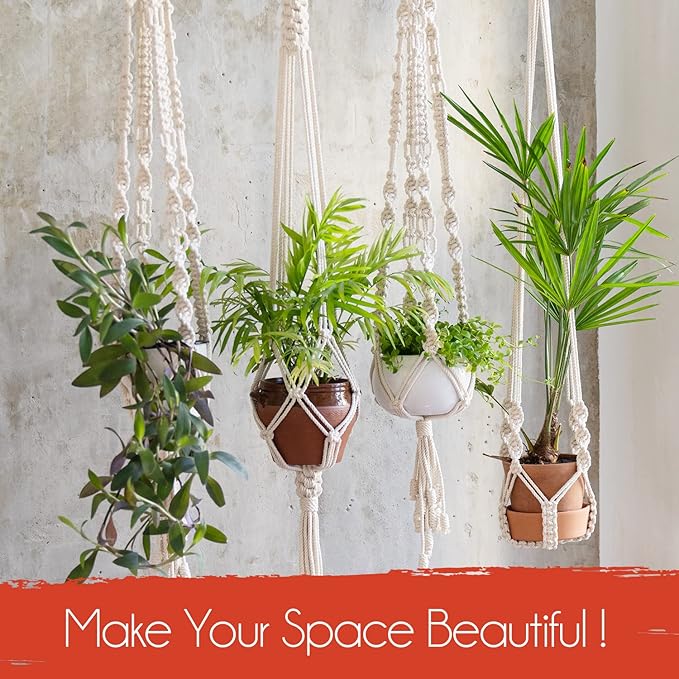 feedee Macrame Plant Hangers Indoor Macrame Hanging Planters for Indoor Plants, 6 Pack Hanging Plant Holders Indoor Hanging, Macromay Plant Hangers for Indoor Plant Hanger, Outdoor Flower Pots Holder