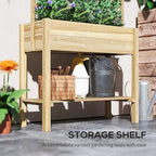 Outsunny Wooden Raised Garden Bed with Trellis, Elevated Planter Box with Storage Shelf, Drainage Holes and Liner, Outdoor Flower Box for Vegetables, Flowers, Herbs
