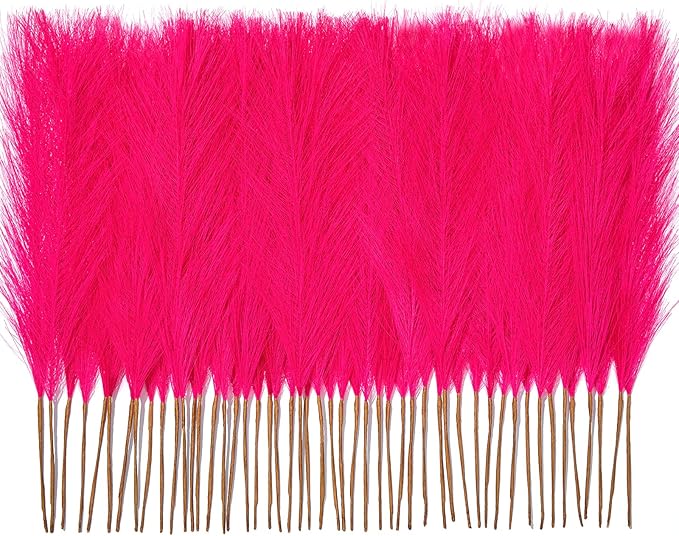 50 PCS Hot Pink Pampas Grass, 17in Pampas Grass Decor, Artificial Pompas Wall Decor for Vase Room Bedroom Kitchen Table Wedding Party Birthday Baby Showers（Hot Pink）