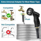 Stainless Steel Garden Hose 50ft Heavy Duty Metal Water Hoses with 10 Function Water Hose Nozzles for Yard Outdoor
