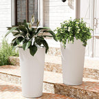 23.6" H Tall Planters for Outdoor Plants, 2 Pack Large Outdoor Planters for Front Porch Decor with Drainage Hole, Plastic Striped Flower Pots Fits Indoor Plants Patio Garden, Black