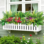 Alupssuc 24 Pcs Artificial Plants Flowers for Outdoors, Realistic Faux UV Resistant Greenery & Silk Flowers,Fake Plastic Shrubs Stems No Fade for Indoor Outside Garden Patio Spring Planter Home Decor