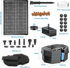 POPOSOAP Solar Pond Filter with Fountain Pump Built-in Battery Backup | 8W Solar Pond Pump with 8 Nozzles & 5Ft PVC Tubing, Dry-Run Protection for Outdoor Ponds Bird Baths DIY Water Feature