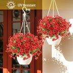 ATTGREAT Artificial Flowers Outdoor Faux Plants UV Resistant Fake Patio Flowers Plastic Greenery Plnats Outside Bulk for Spring Garden Hanging Planter Home Vase Decor, 12 Bundles (Red)