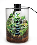 Desktop Glass Terrarium with Grow Light (7.5" H x 5.9" D) - for Succulents, Moss, Mini Gardens, Betta Fish Tanks, Mushroom Cultivation | Indoor Plant Growth | Office/Home Decor | Plant Lover Gifts