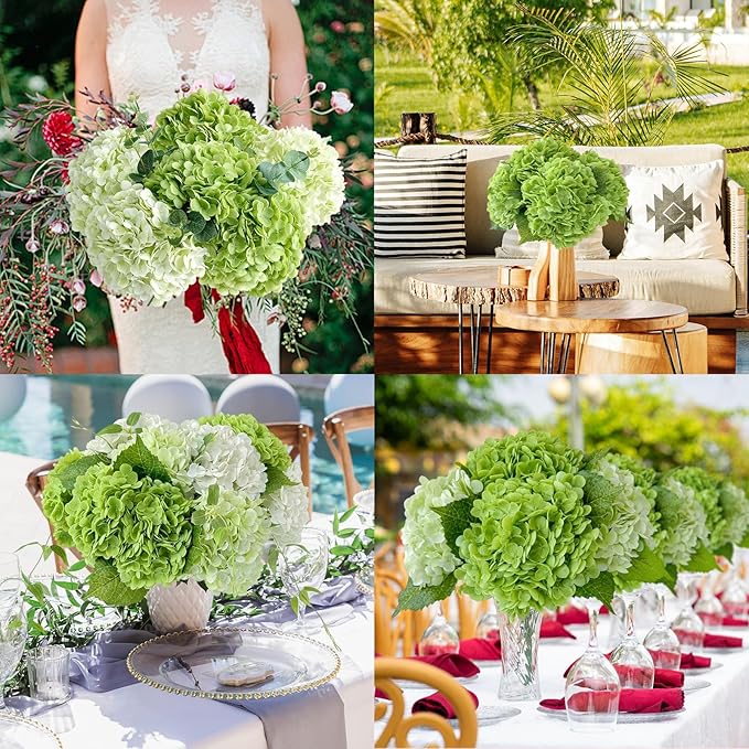 ZYTUYO 3 PCS Dark Green Hydrangea Real Touch Artificial Flowers 21'' Latex Large Hydrangea with Long Stems for Wedding Table Centerpieces Indoor Kitchen Spring Home Decor Outdoor Porch
