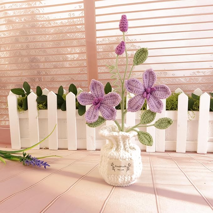 Crocheted Potted Plants, Hand-Woven Lotus Flowers, Knitted Lotus Flowers, Home Office Ornaments, Gifts for Mother, Family and Friends, Graduation Anniversary, Wedding Decorations (Purple)