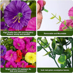 Artificial Flowers for Outdoors, 6 Bundles Fake Plants for Outside Decoration, UV Resistant No Fade, Realistic High End Silk Plastic Morning Glory for Planter Porch Patio Yard Garden