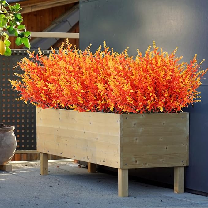 RECUTMS Fake Flowers for Decoration Artificial Flowers Lavender Flowers Outdoors UV Resistant Fake Shrubs Greenery Plants Indoor Plastic Faux Bouquets for Outdoor Home Garden Porch Decoration(Gold)