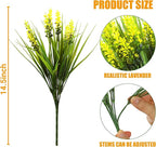 Sggvecsy 24 Bundles Artificial Plants Outdoor Faux Lavender Flowers Fake Monkey Grass UV Resistant Plastic Greenery Plants for Garden Home Porch Window Patio Hanging Planter Indoor Decor (Yellow)