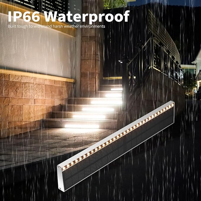 SHONELIGHTING Solar Step Lights for Outside, 33 Focused-Beam High-Brightness LEDs, Waterproof Aluminum Outdoor Stair Light for Risers, Curbsides, Poolsides, Planter Edges (Warm White, 8Pack)