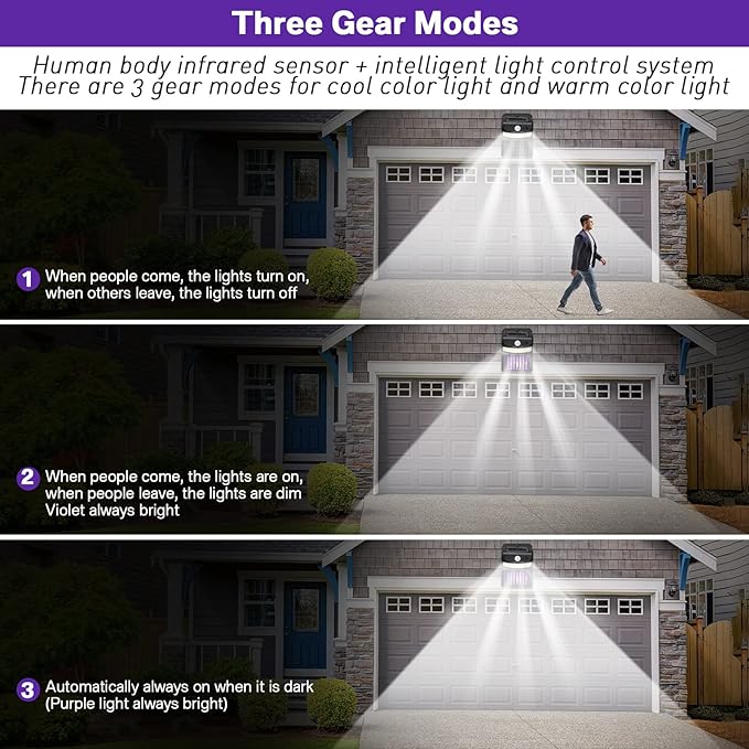 4 Packs Bug Zapper Outdoor 3 in 1 Mosquito Zapper Black Solar Bug Zapper Electric LED Light Mosquito Killer Lamp with Motion Sensor for Outdoor Backyard Patio Camping